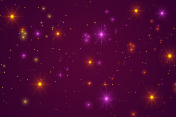 Fototapeta premium Sparkling purple and gold stars on a deep violet background