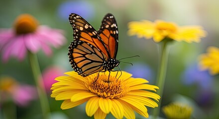 Obraz premium Monarch butterfly on a yellow flower