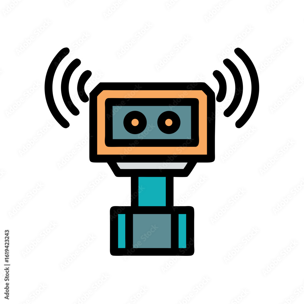 Poster retro robot illustration on black background in vector format