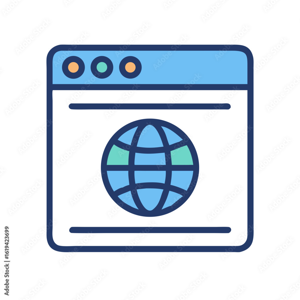 Poster internet browser window with a globe icon in center