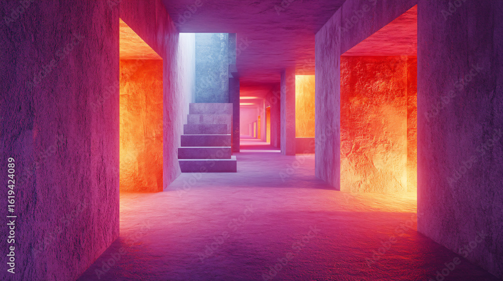 Aufkleber mysterious hallway illuminated by red light creating an enigmatic atmosphere for exploration and dis