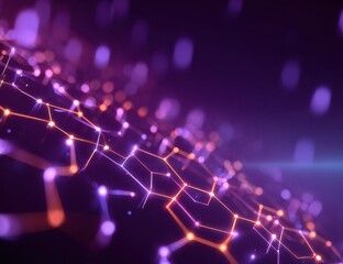 Abstract network, vibrant purple, orange lines