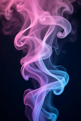 Obraz premium Abstract swirling wisps of colorful smoke rising against a dark background.