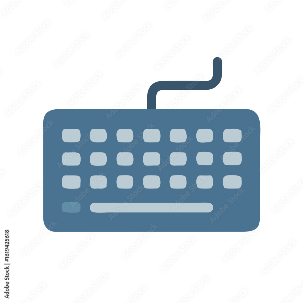 Poster flat vector illustration of a simple blue computer keyboard