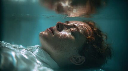 A serene moment of a person floating in water, evoking calmness.