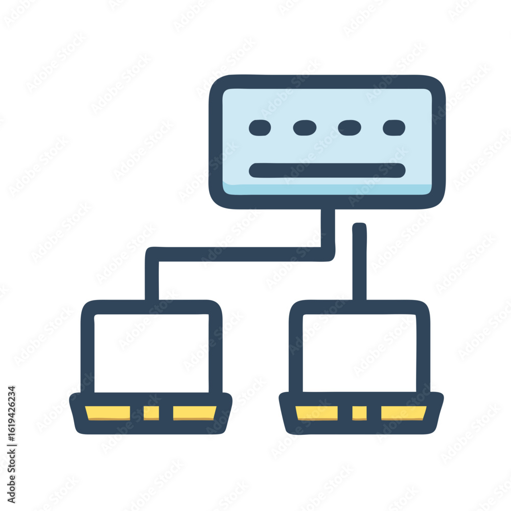 Poster network infrastructure illustration with two clients connected to server