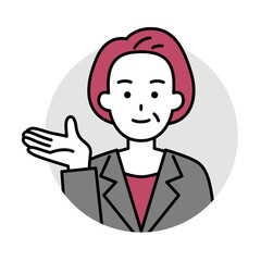 中年のスーツの女性のアイコン（案内）
