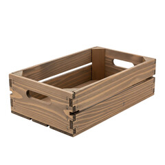 rural crate isolated on white background, wide view high detail wooden texture, realistic aged wood planks with nails, farm storage container cut out for transparent background PNG