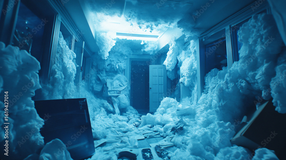 Poster dreamy room filled with white clouds creating a whimsical and surreal atmosphere of imagination