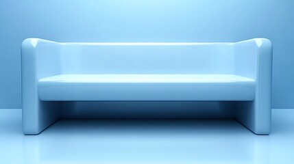 Empty light-blue couch in a minimalist room.