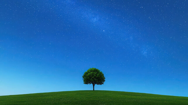 Solitary Tree on Hill Under Starry Night Sky - Free Stock Photo | Pikwizard