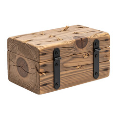 rural crate isolated on white background, wide view high detail wooden texture, realistic aged wood planks with nails, farm storage container cut out for transparent background PNG