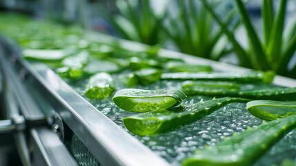 Aloe vera production line with washed pieces