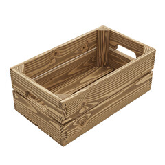 rural crate isolated on white background, wide view high detail wooden texture, realistic aged wood planks with nails, farm storage container cut out for transparent background PNG