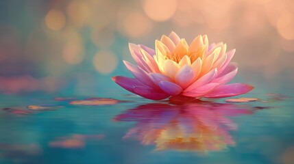 Beautiful pink water lily floating gracefully on calm water.