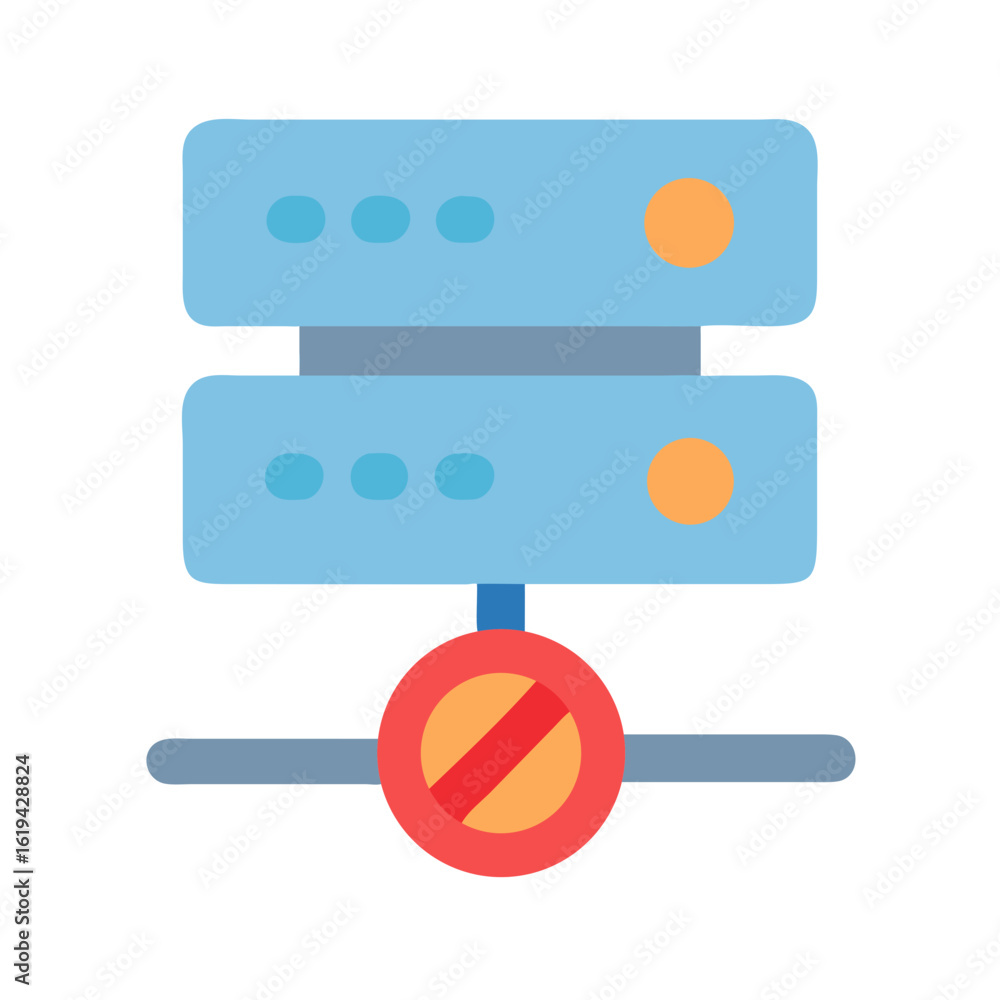 Poster flat vector icon showing disabled server connection access denied