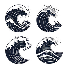 Obraz premium Four distinct japanese style ocean waves in a circular design