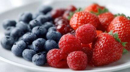Fresh berries on a plate, showcasing vibrant colors and textures.