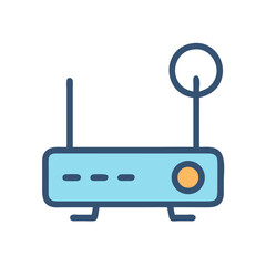 Stylized internet router illustration against a black background graphic