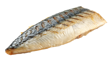 Grilled mackerel fillet isolated on transparent background