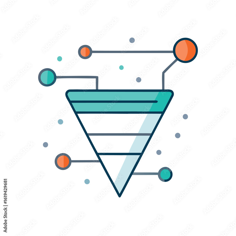 Poster marketing sales funnel diagram with data points isolated on transparent background