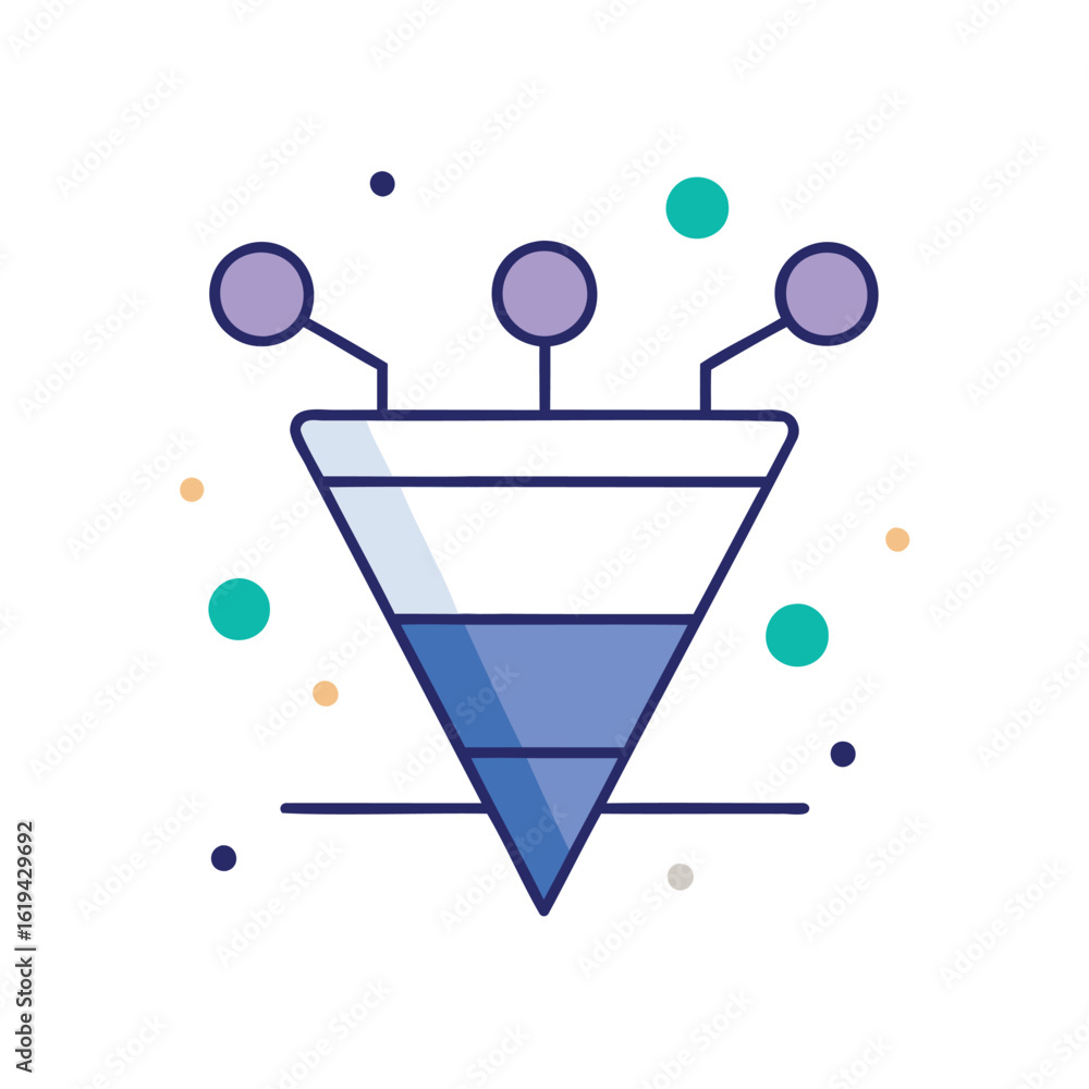 Poster sales funnel diagram with data points isolated on transparent background