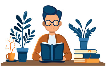 vector illustration of a man watering plants