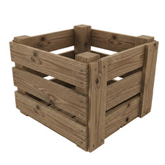 rural crate isolated on white background, wide view high detail wooden texture, realistic aged wood planks with nails, farm storage container cut out for transparent background PNG