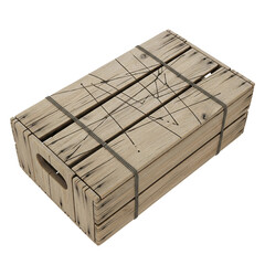 rural crate isolated on white background, wide view high detail wooden texture, realistic aged wood planks with nails, farm storage container cut out for transparent background PNG