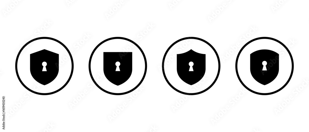 Poster shield security icon set in circular outline. lock keyhole symbol in privacy protection badge