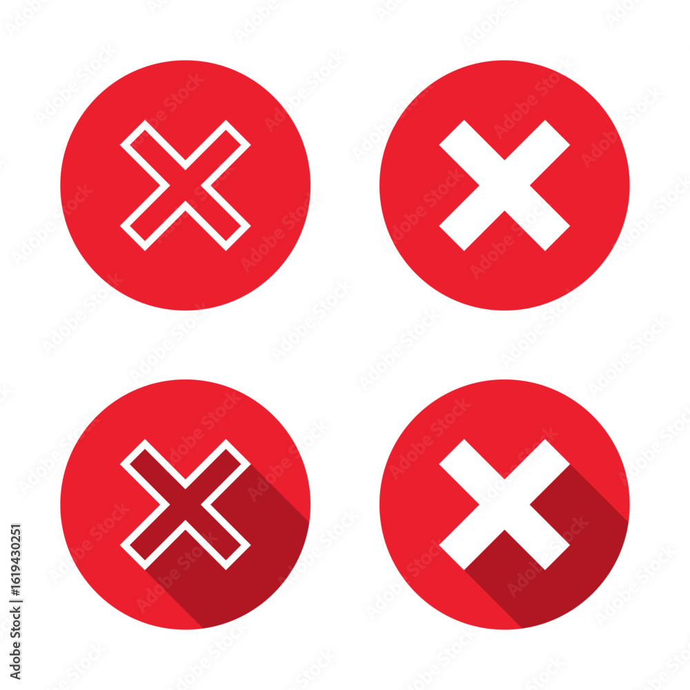 Poster cross icon with long shadow. cancel or close button symbol. error mark, x sign