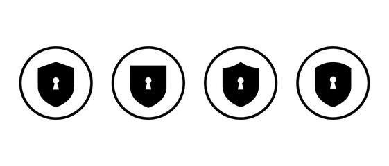 Shield security icon set in circular outline. Lock keyhole symbol in privacy protection badge