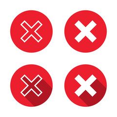 Cross icon with long shadow. Cancel or close button symbol. Error mark, X sign