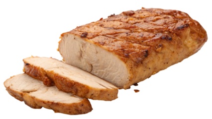 Sliced roasted pork loin isolated on transparent background