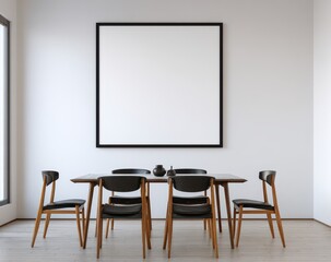 Empty modern dining room with large blank canvas