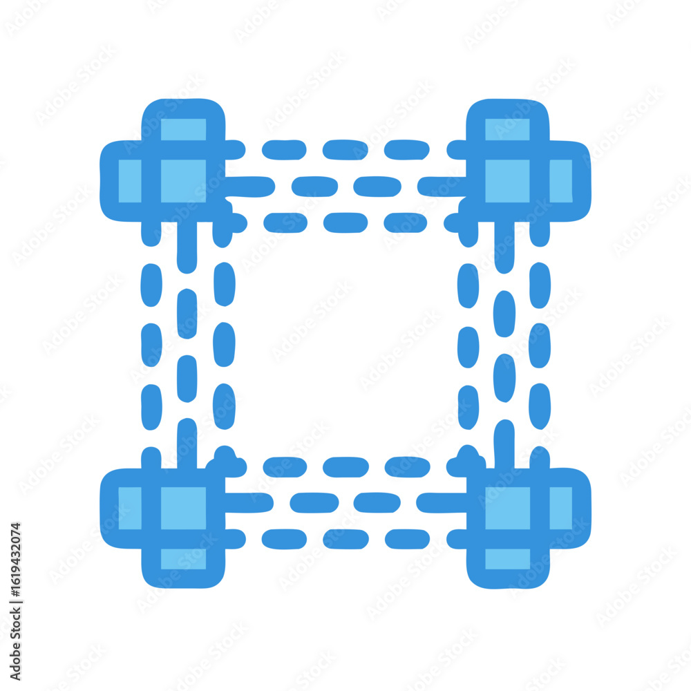 Poster blue square with dashed lines in simple graphic style