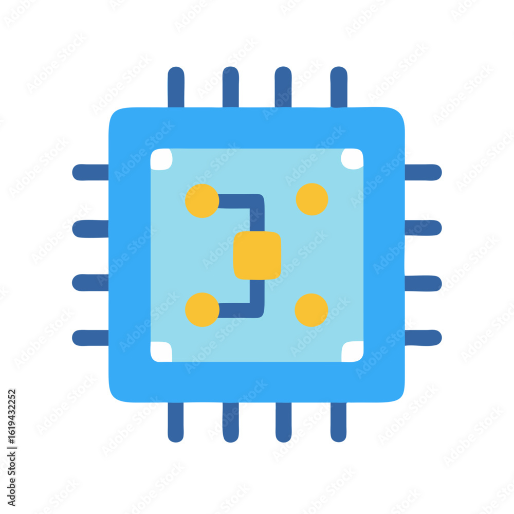Poster simple blue computer processor graphic on solid black background