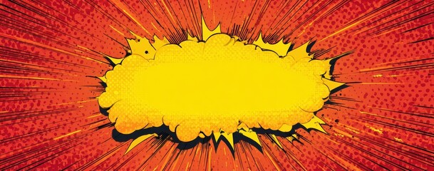 Comic book-style explosion graphic with a large yellow speech bubble