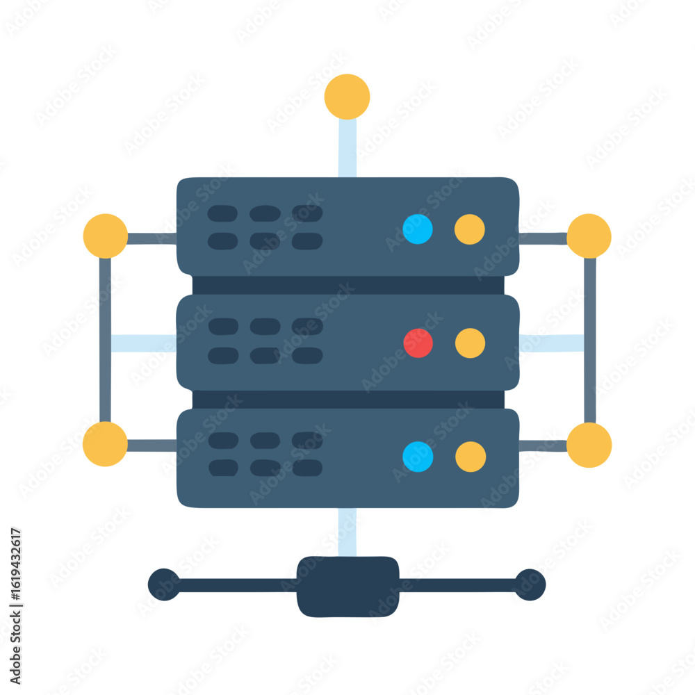Aufkleber isolated vector illustration of server rack data center connected network