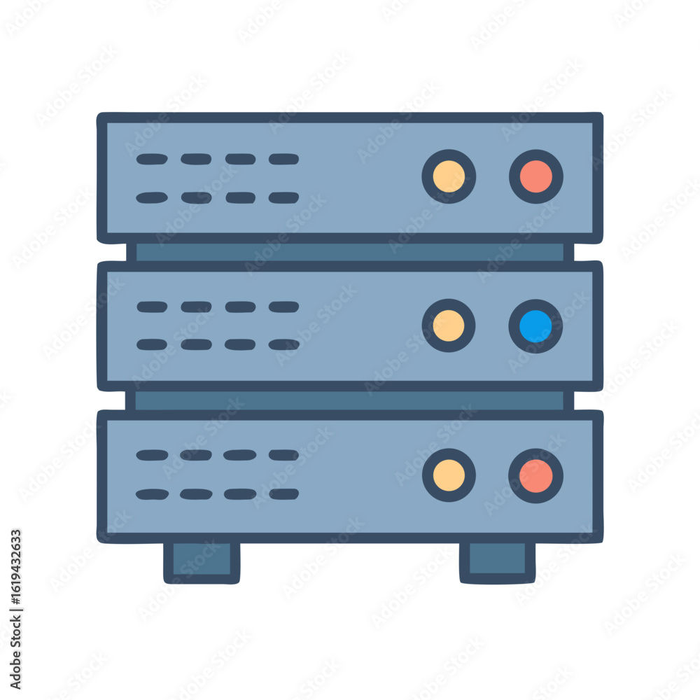 Aufkleber isolated data server stack with colored buttons on black background