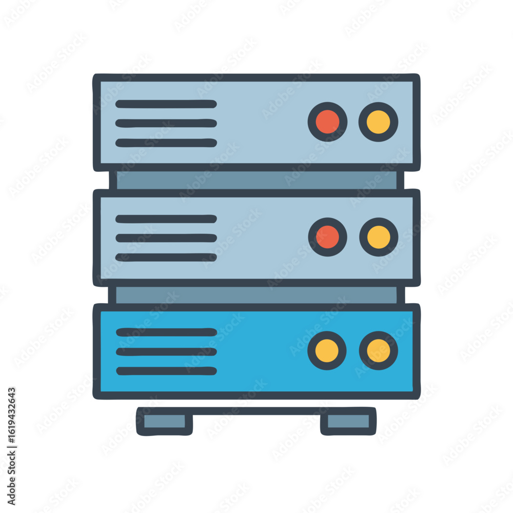 Poster stylized server stack graphic on black background for data management