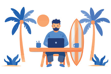 illustration of a man with a surfboard