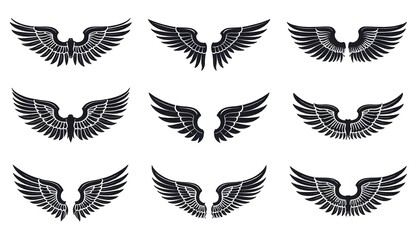 Collections of wings icons set. Simple angel wings vector.
