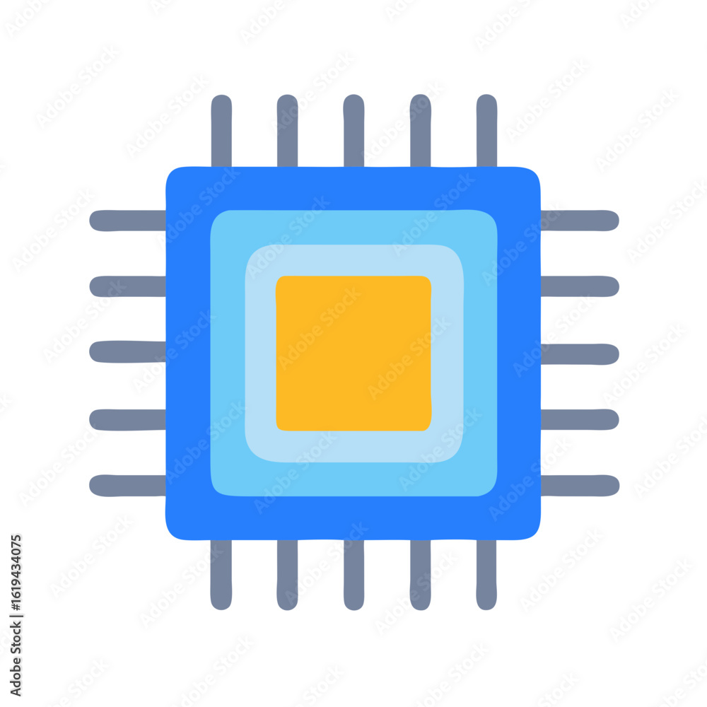 Poster simple graphic of a computer microchip on black background