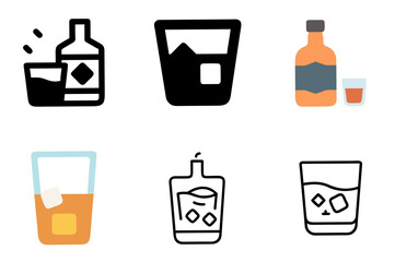 Whiskey Icon – Alcoholic Drink Glass Bottle Vector Bar Symbol