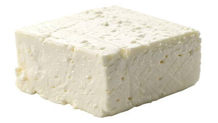 A single cube of white feta cheese isolated on transparent background
