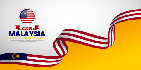 Malaysia independence day banner background 31 august design element with waving ribbon flag