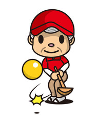 Obraz premium 赤い帽子 シャツ 高齢の男性 黄色いボール ゲートボール 可愛らしいイラスト