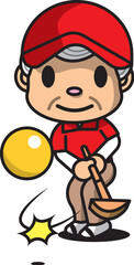 赤い帽子　シャツ　高齢の男性　黄色いボール　ゲートボール　可愛らしいイラスト