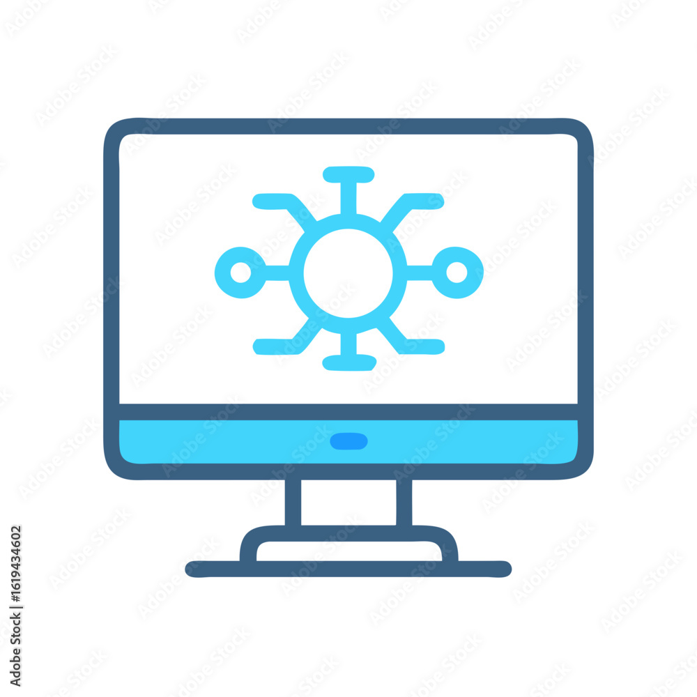 Poster connected computer displaying digital network data on a screen